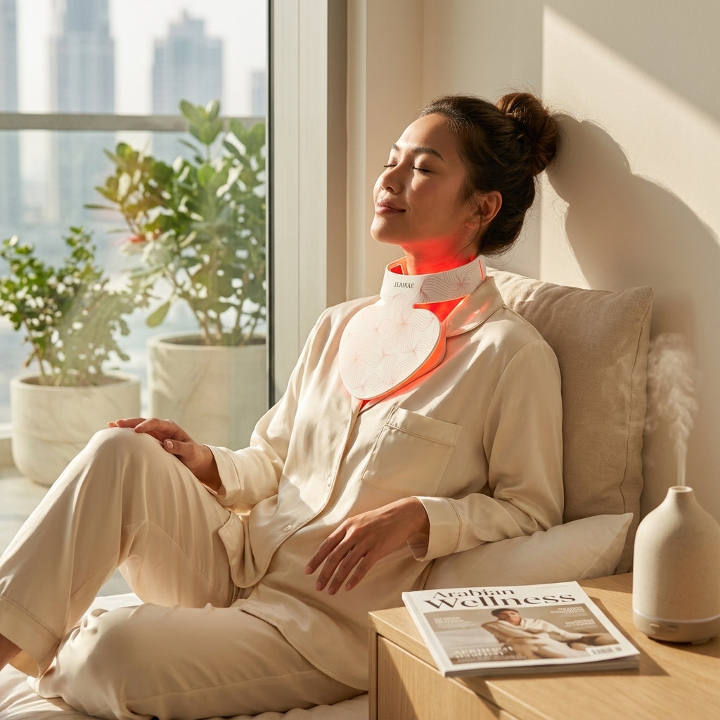 Lumnae LED Neck & Décolleté Mask in use